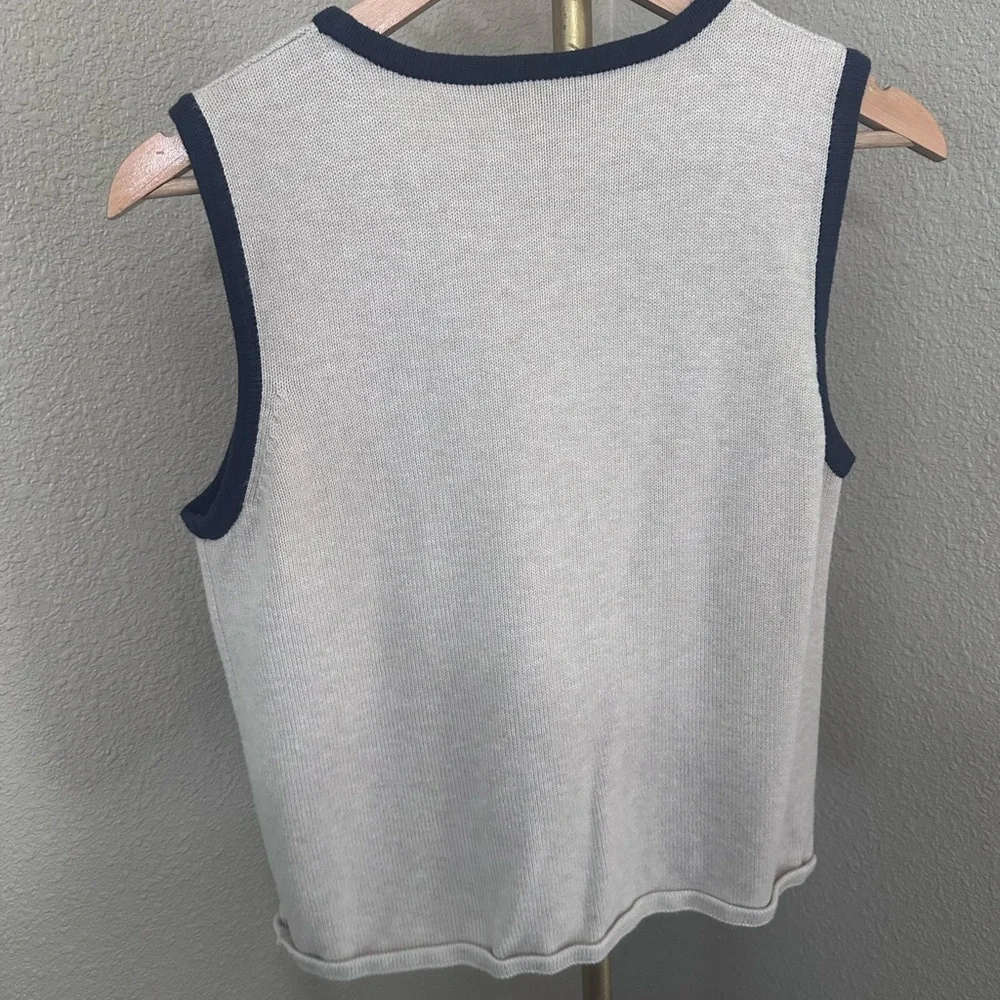 Sleeveless Flag cotton Top - Navy Trim, White - Picture 5 of 6